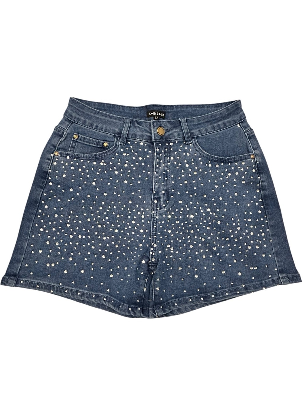 bebe Rhinestone Diamond Embellished Women’s Shorts 8/29 Denim Stretch Casual